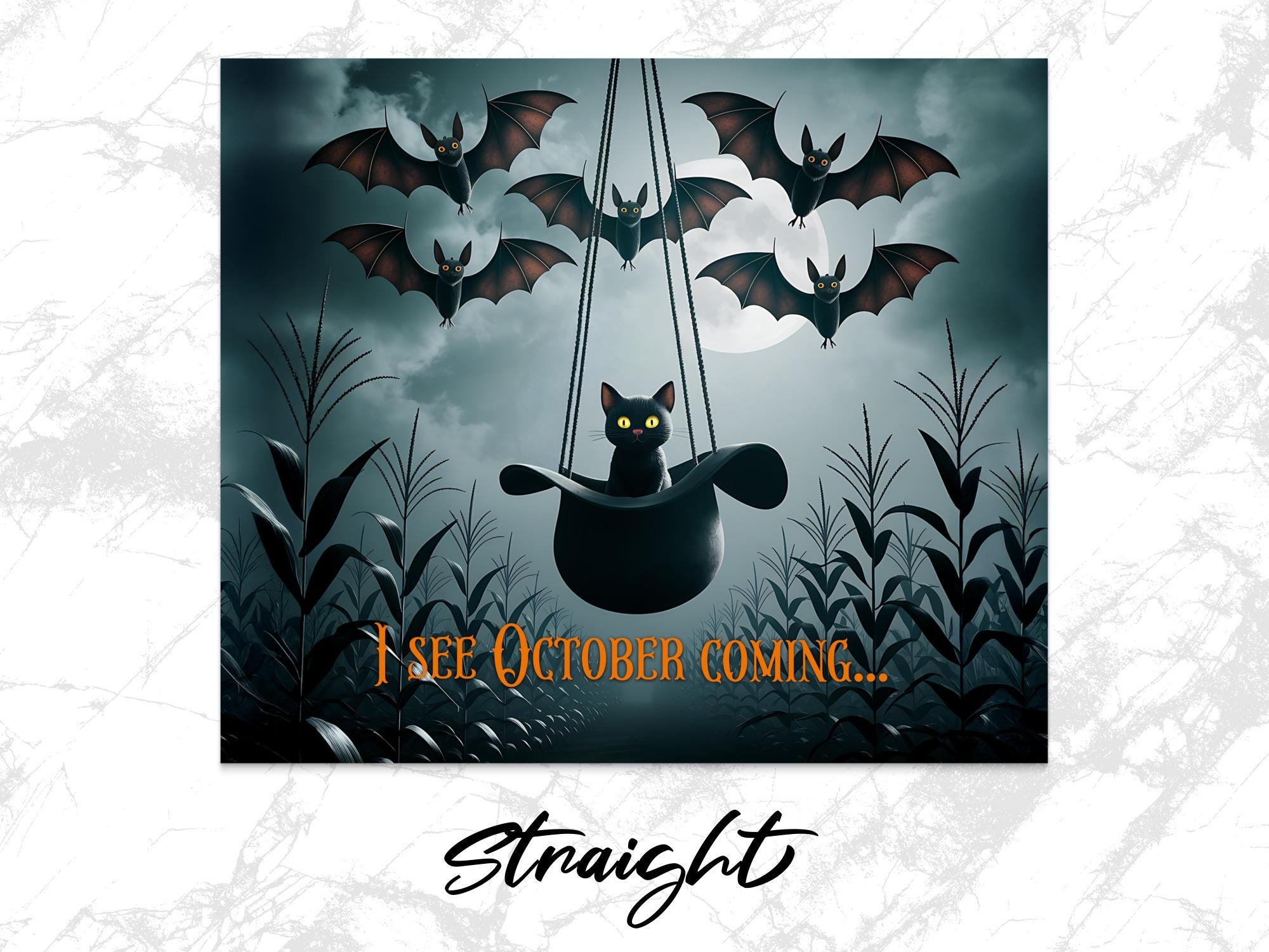 Black Cat Halloween Tumbler Wrap: Spooky 20oz Skinny Tumbler Design (Digital Download)