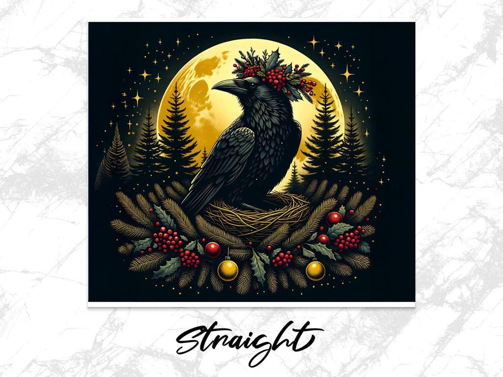 Winter Raven Tumbler Wrap: Christmas Crow PNG Sublimation Design (Digital Download)