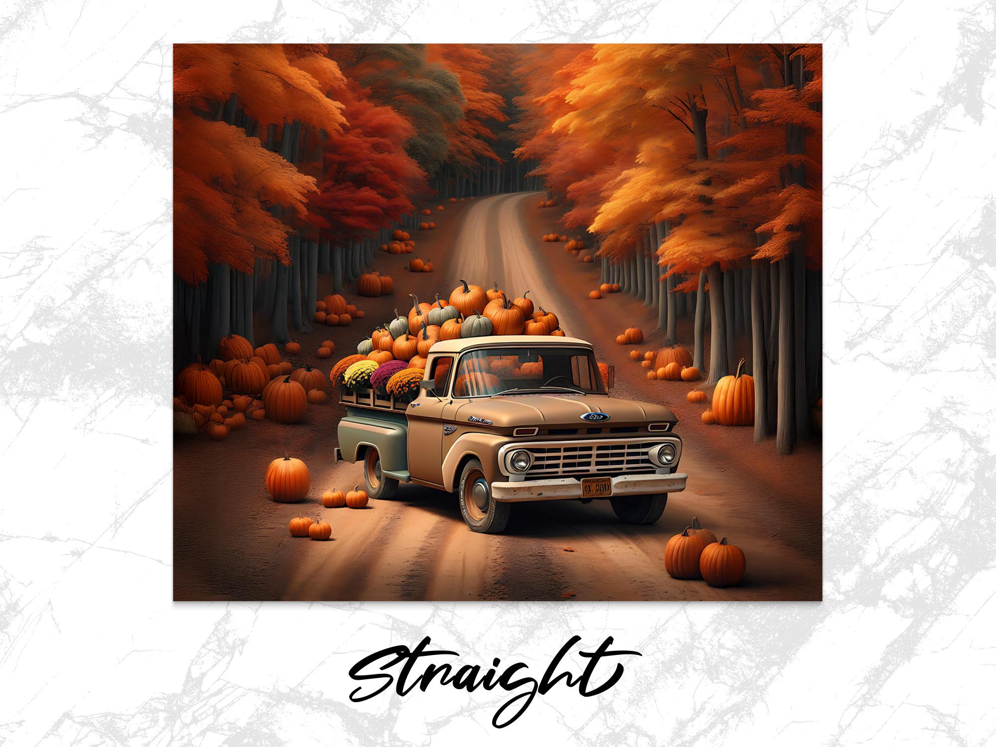 Fall Old Truck Tumbler Wrap: Autumn Road PNG Design (Digital Download)