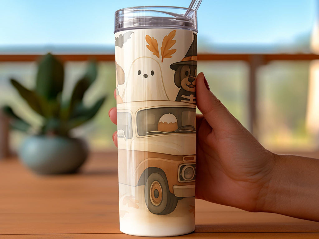 Halloween Truck Tumbler Wrap: Spooky Dogs, Pumpkins (Digital Download PNG File for 20oz Tumblers)