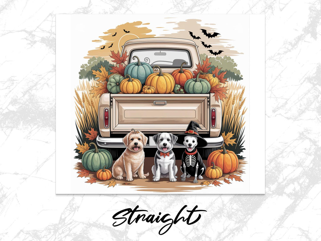 Halloween Dogs Truck Tumbler Wrap: Fall Pumpkins Sublimation Design (Digital Download))