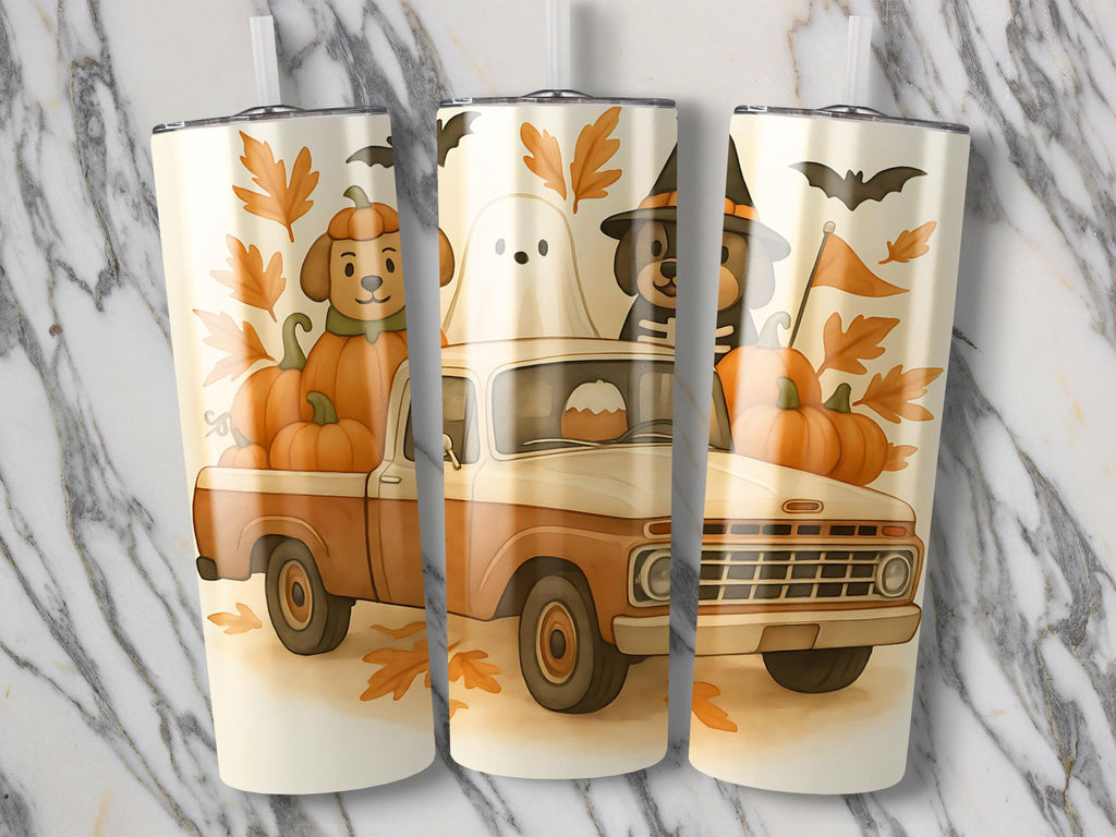 Halloween Truck Tumbler Wrap: Spooky Dogs, Pumpkins (Digital Download PNG File for 20oz Tumblers)