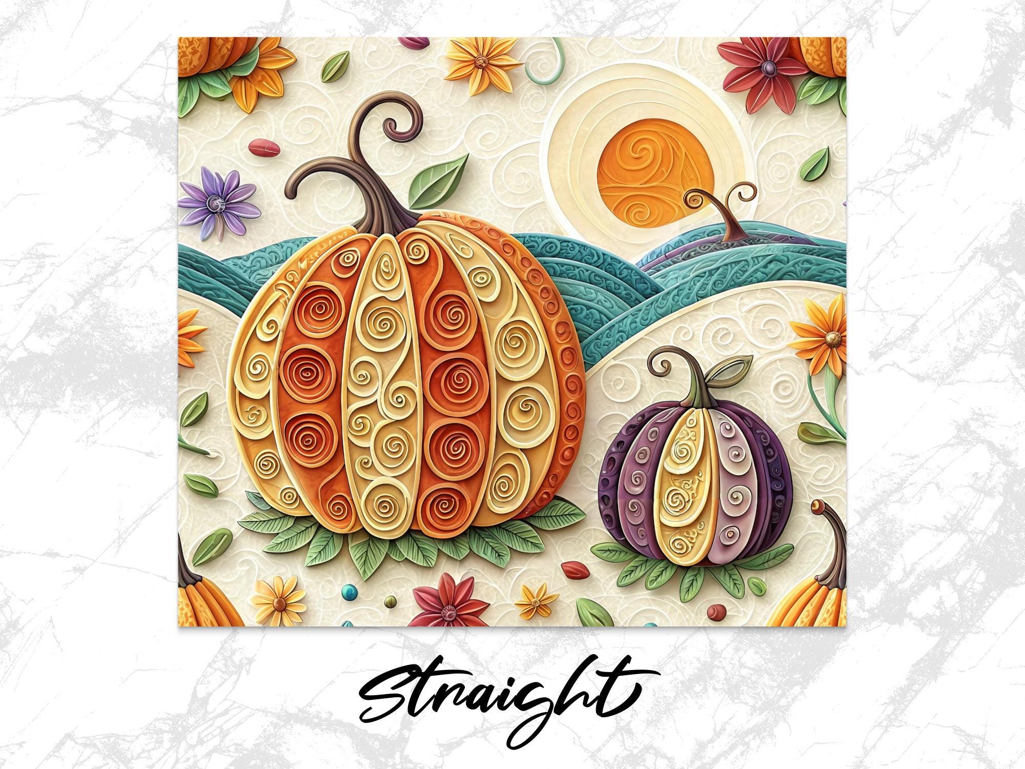 Pumpkin Patch Tumbler Wrap: Fall Floral Design (20oz Skinny Tumbler PNG Digital Download