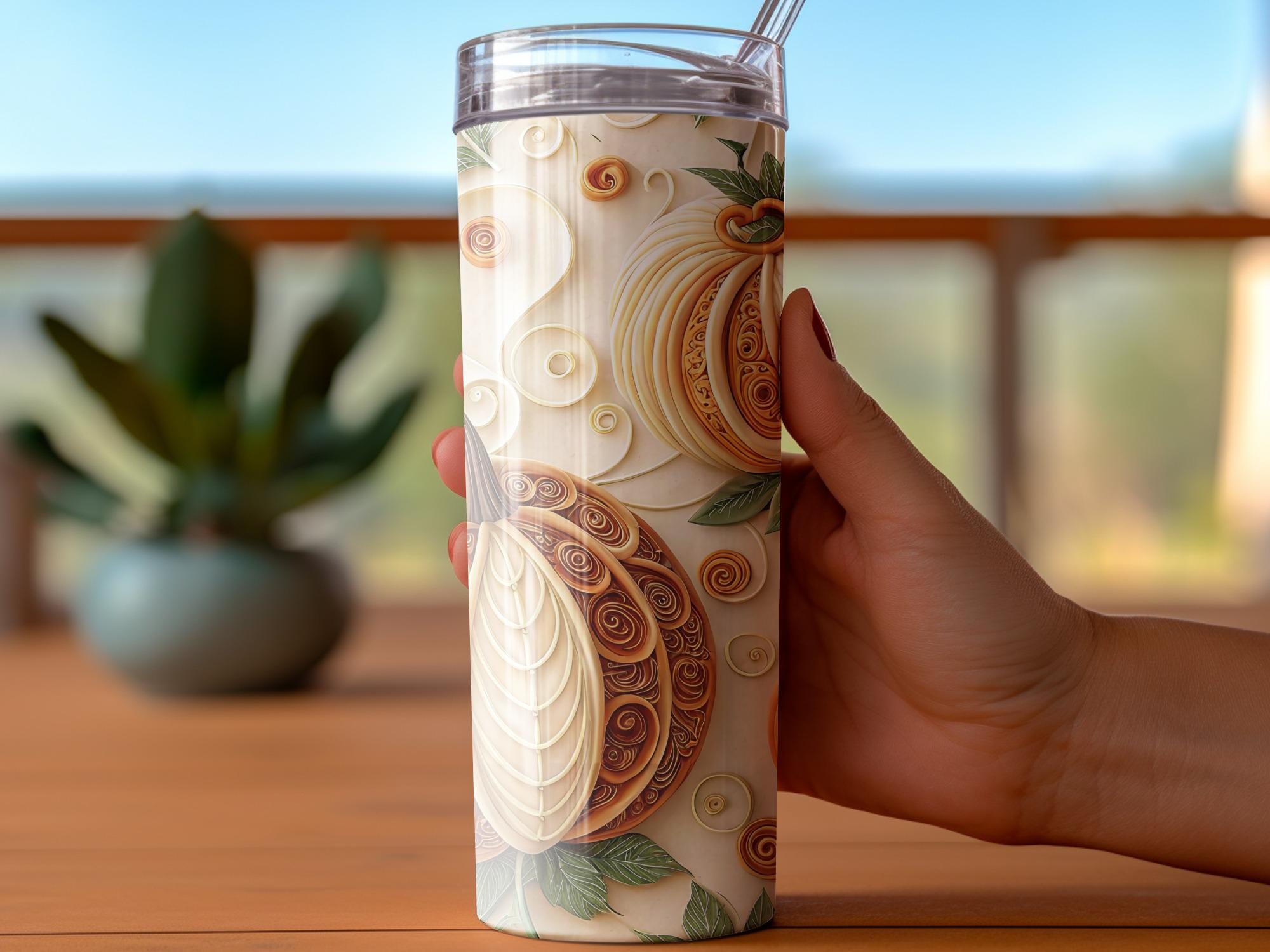 Quilled Pumpkins Tumbler Wrap: Fall Sublimation Design (PNG Digital Download 20oz Skinny Tumbler)