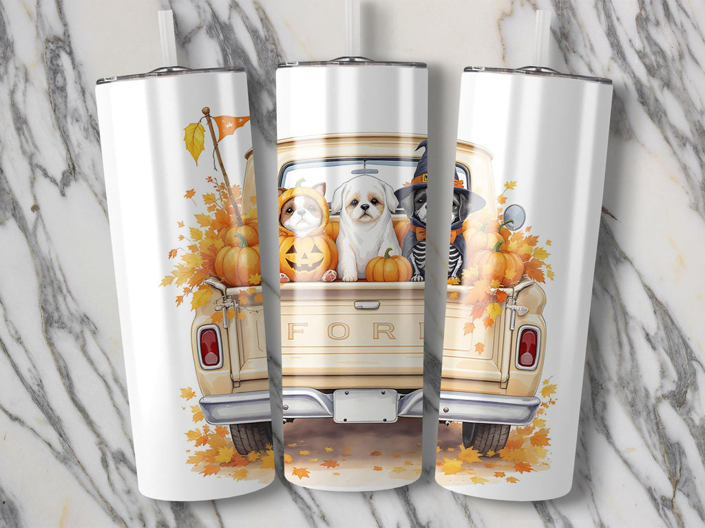 Halloween Dogs in Truck Tumbler Wrap: 20oz Skinny Tumbler PNG (Digital Download)