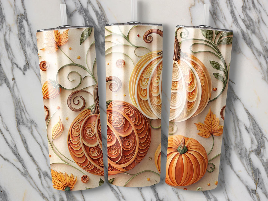 Fall Pumpkins Tumbler Wrap: Autumn Leaves 20oz Skinny Tumbler PNG (Digital Download)