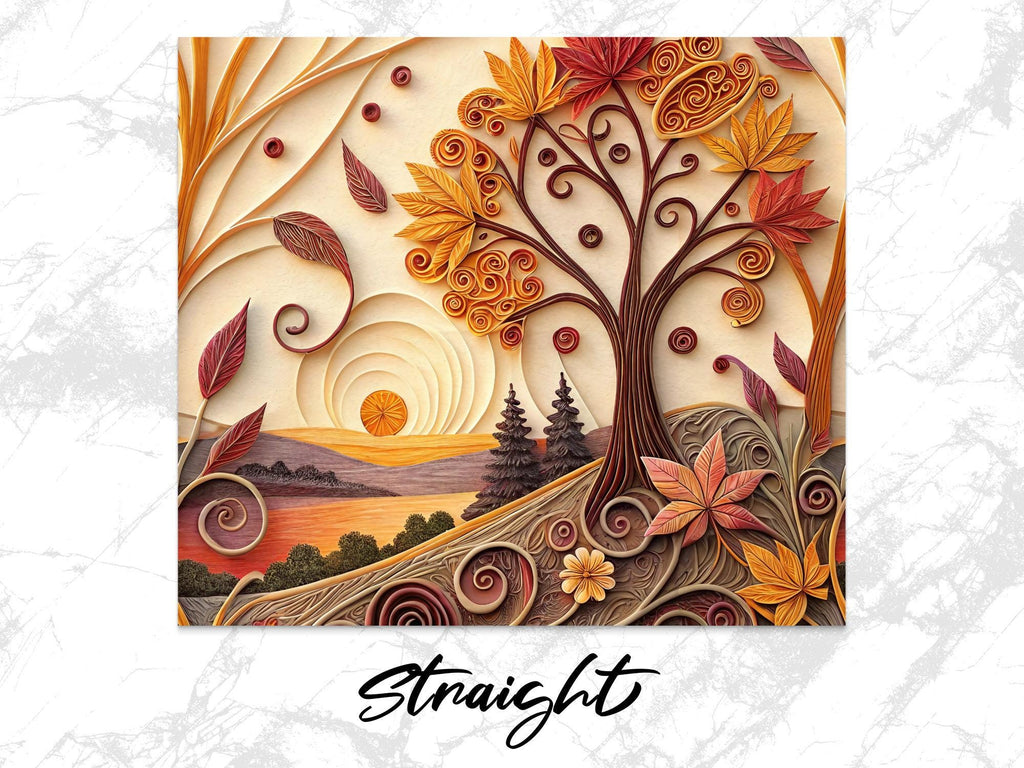 Autumn Tree Tumbler Wrap: Fall Leaves Quilling Art (PNG Digital Download)