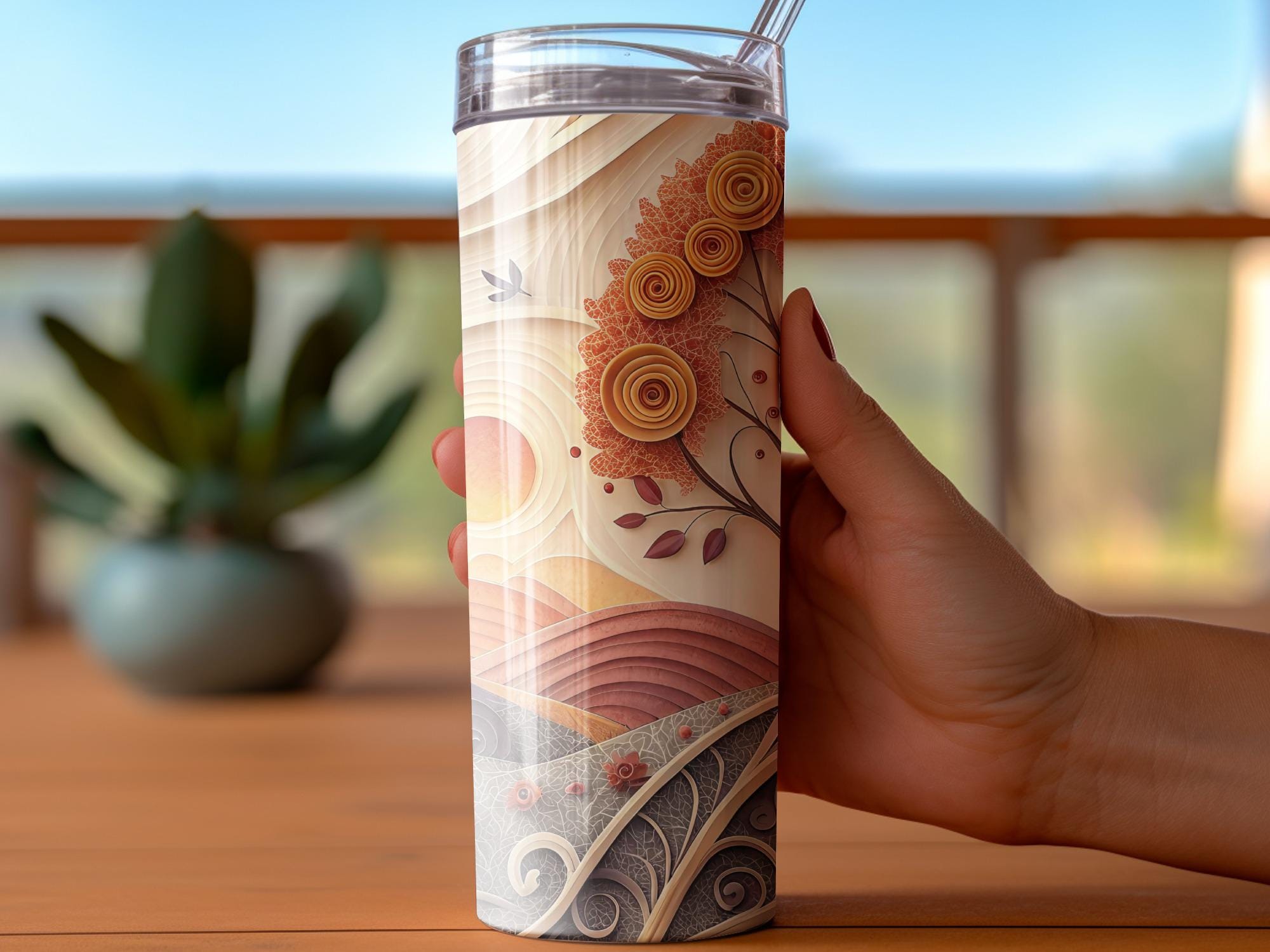 Autumn Landscape Tumbler Wrap: Fall Sunset Tree, 20oz Skinny Tumbler PNG (Digital Download)