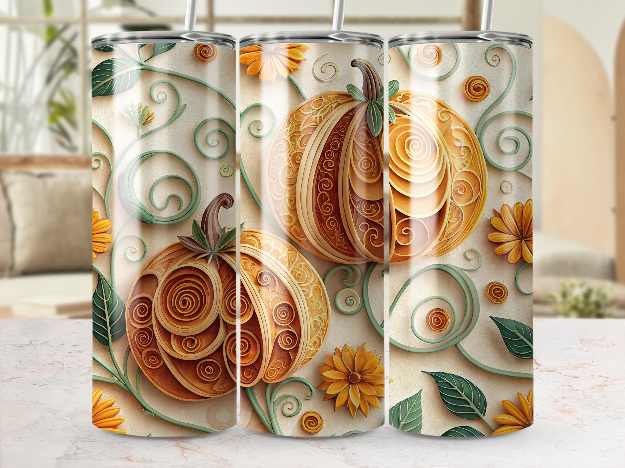 Floral Pumpkin Tumbler Wrap: Fall Sublimation Design (Digital Download)