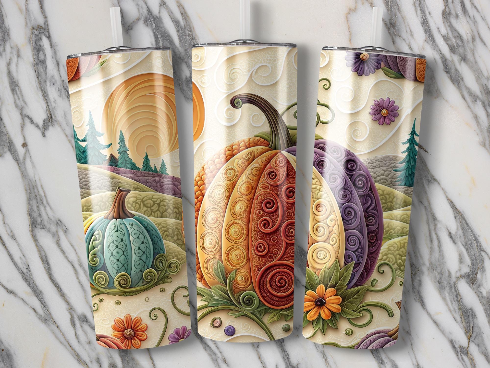 Autumn Pumpkin Tumbler Wrap: Fall Floral Design (Digital PNG)