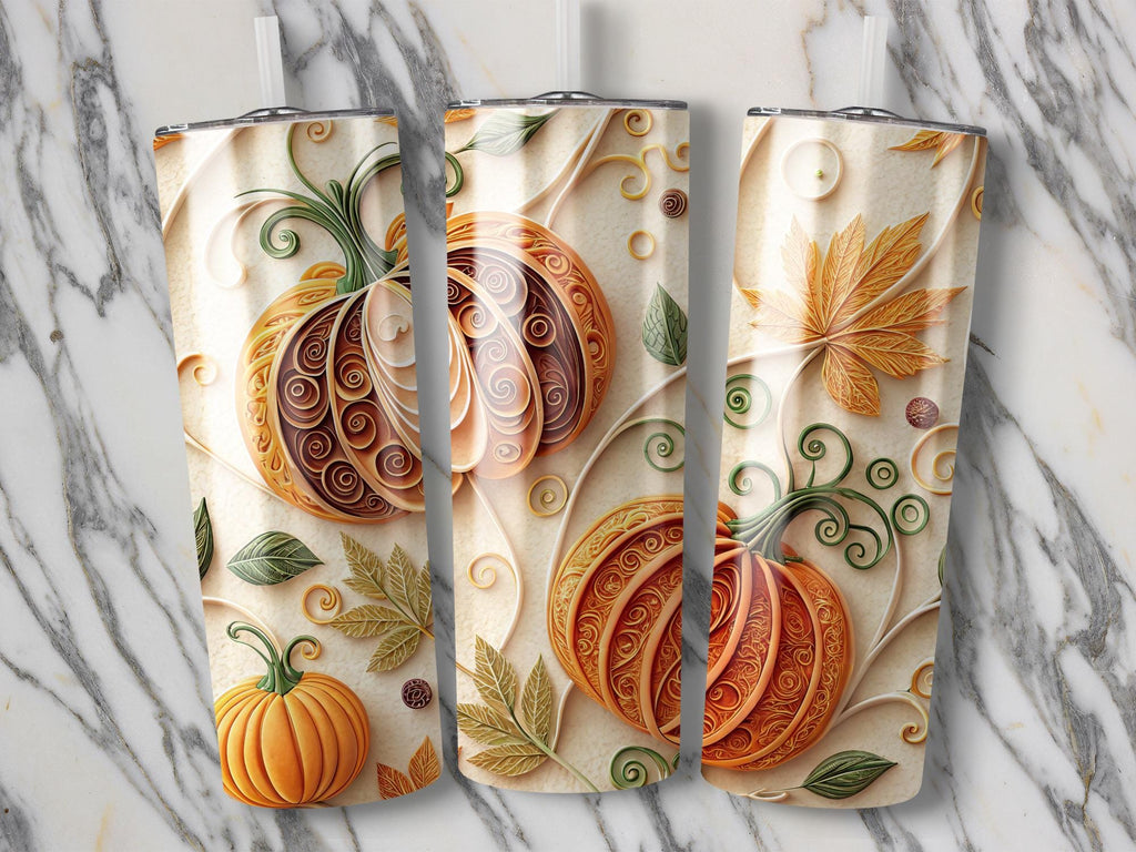 Fall Leaves Pumpkin Tumbler Wrap: Autumn Sublimation Design (Digital Download