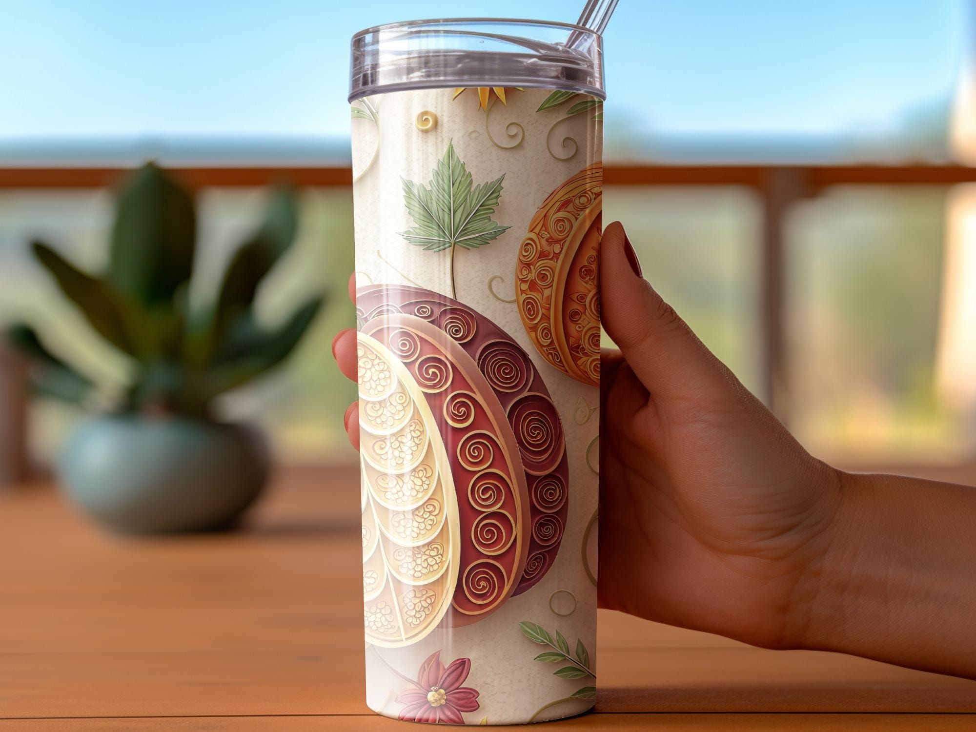Autumn Pumpkin Tumbler Wrap: Fall Quilling Design (PNG Download for 20oz Tumblers)