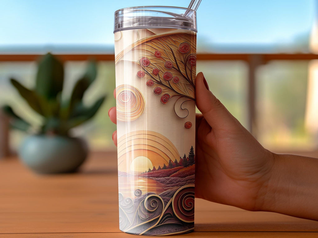 Autumn Sunset Tumbler Wrap: Fall Quilling Design (PNG Digital Download for 20oz Tumbler)