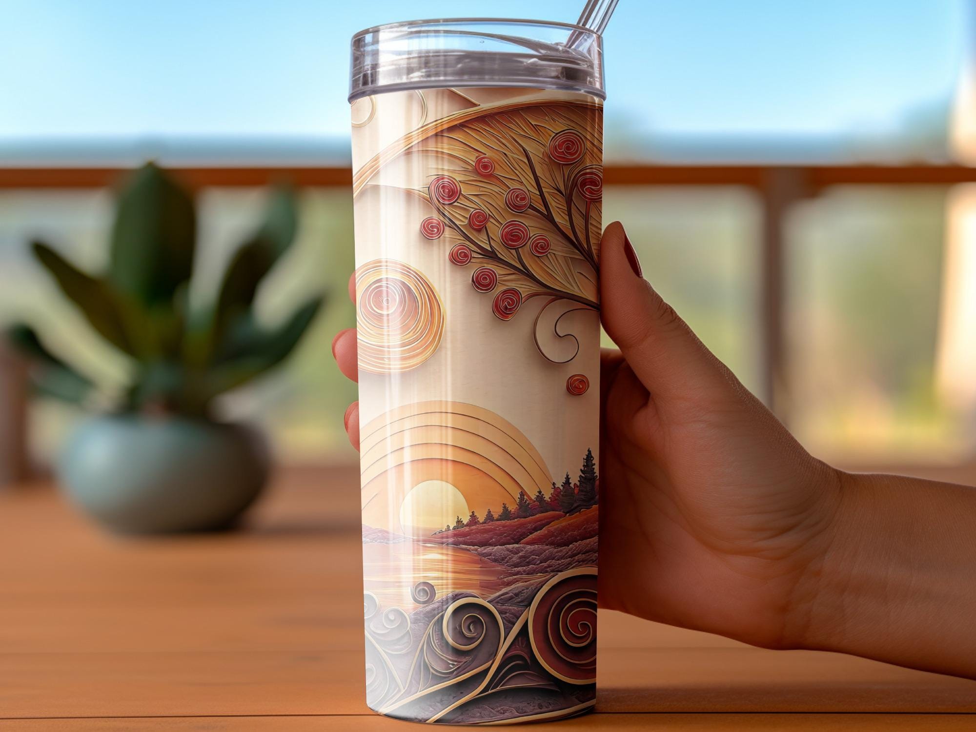 Autumn Sunset Tumbler Wrap: Fall Quilling Design (PNG Digital Download for 20oz Tumbler)