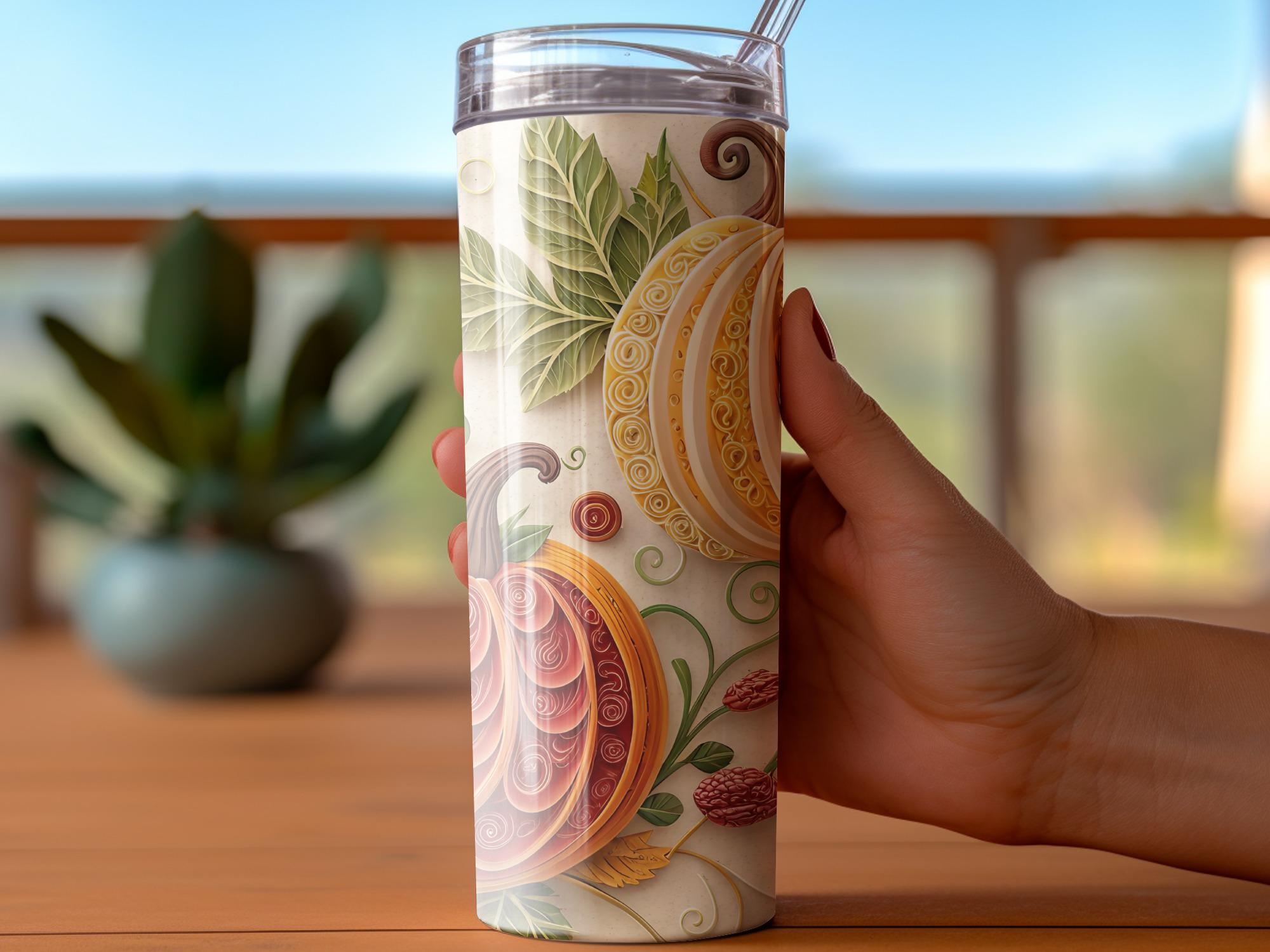Fall Pumpkin Tumbler Wrap: Autumn Leaves Sublimation Design (Digital Download)