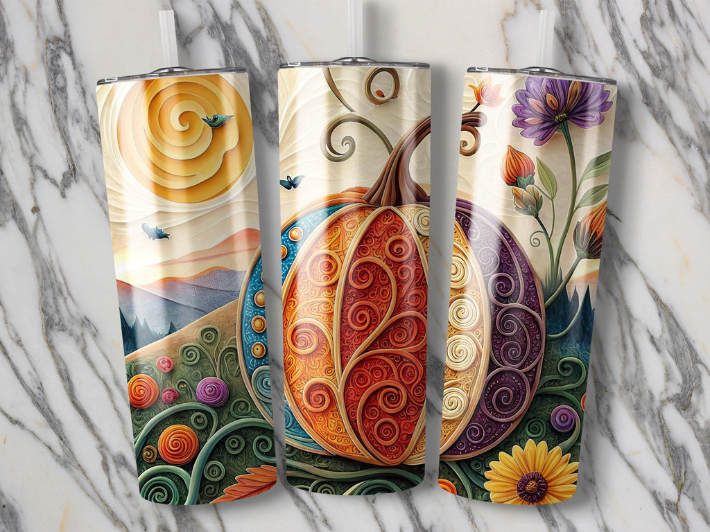Ornate Pumpkin Tumbler Wrap: Colorful Fall Design (Digital Download PNG File)