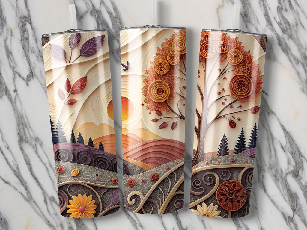 Autumn Landscape Tumbler Wrap: Fall Sunset Tree, 20oz Skinny Tumbler PNG (Digital Download)
