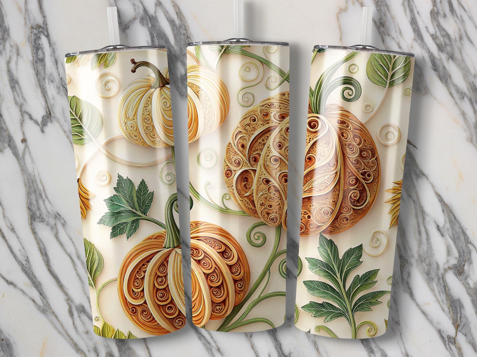 Autumn Pumpkin Tumbler Wrap: Fall Leaves Sublimation Design (PNG Digital Download 20oz Tumbler)