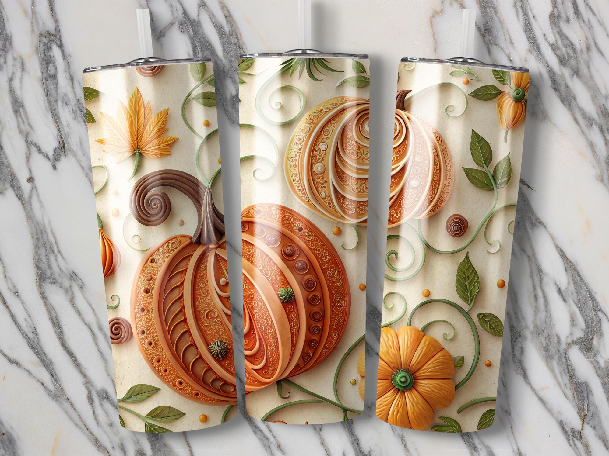 Pumpkin Tumbler Wrap: Autumn Sublimation Design for 20oz Skinny Tumbler (PNG Digital Download