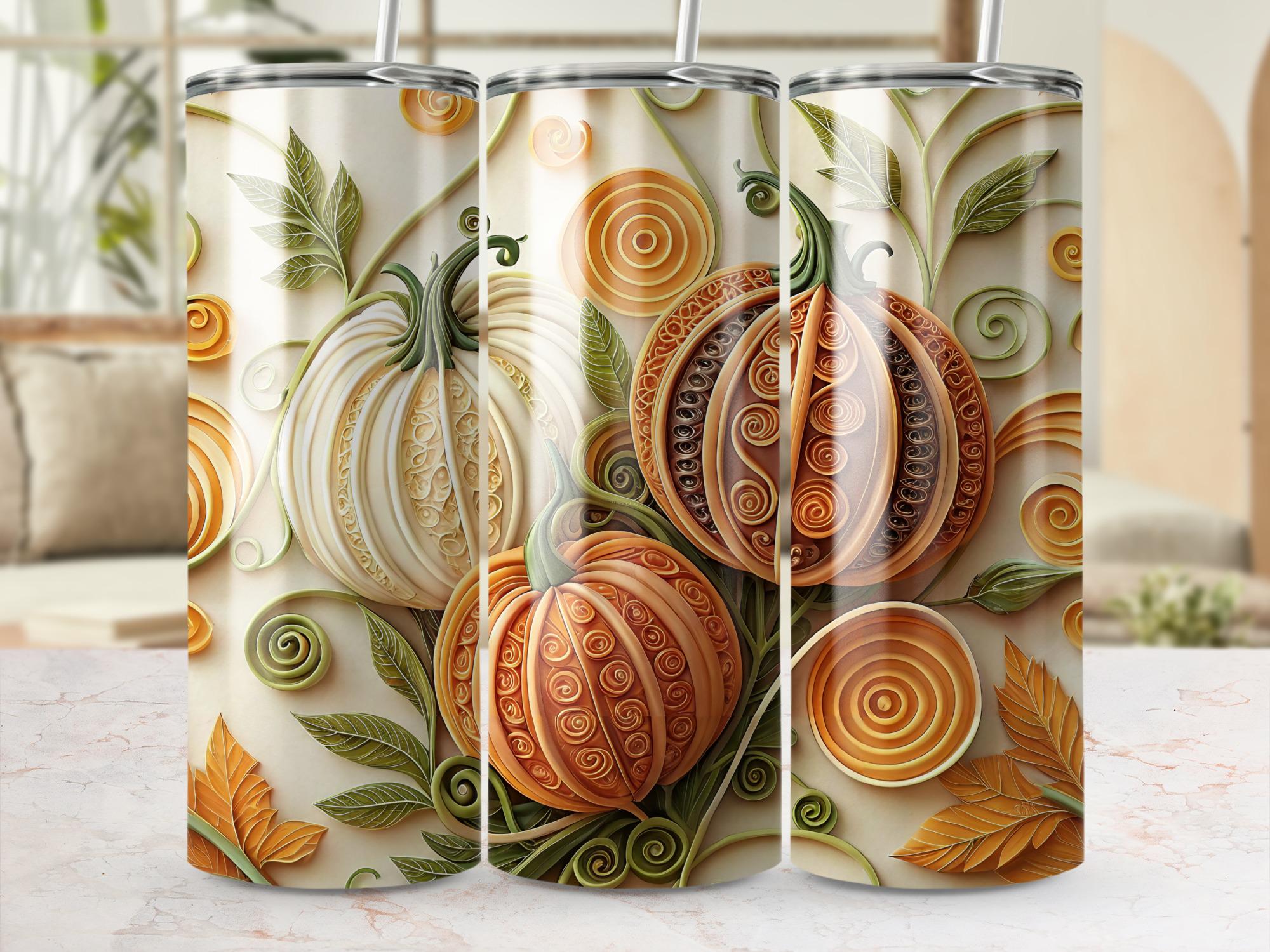 Fall Pumpkin Tumbler Wrap: Autumn Harvest Swirls (20oz PNG Digital Download, paper quilling art,
