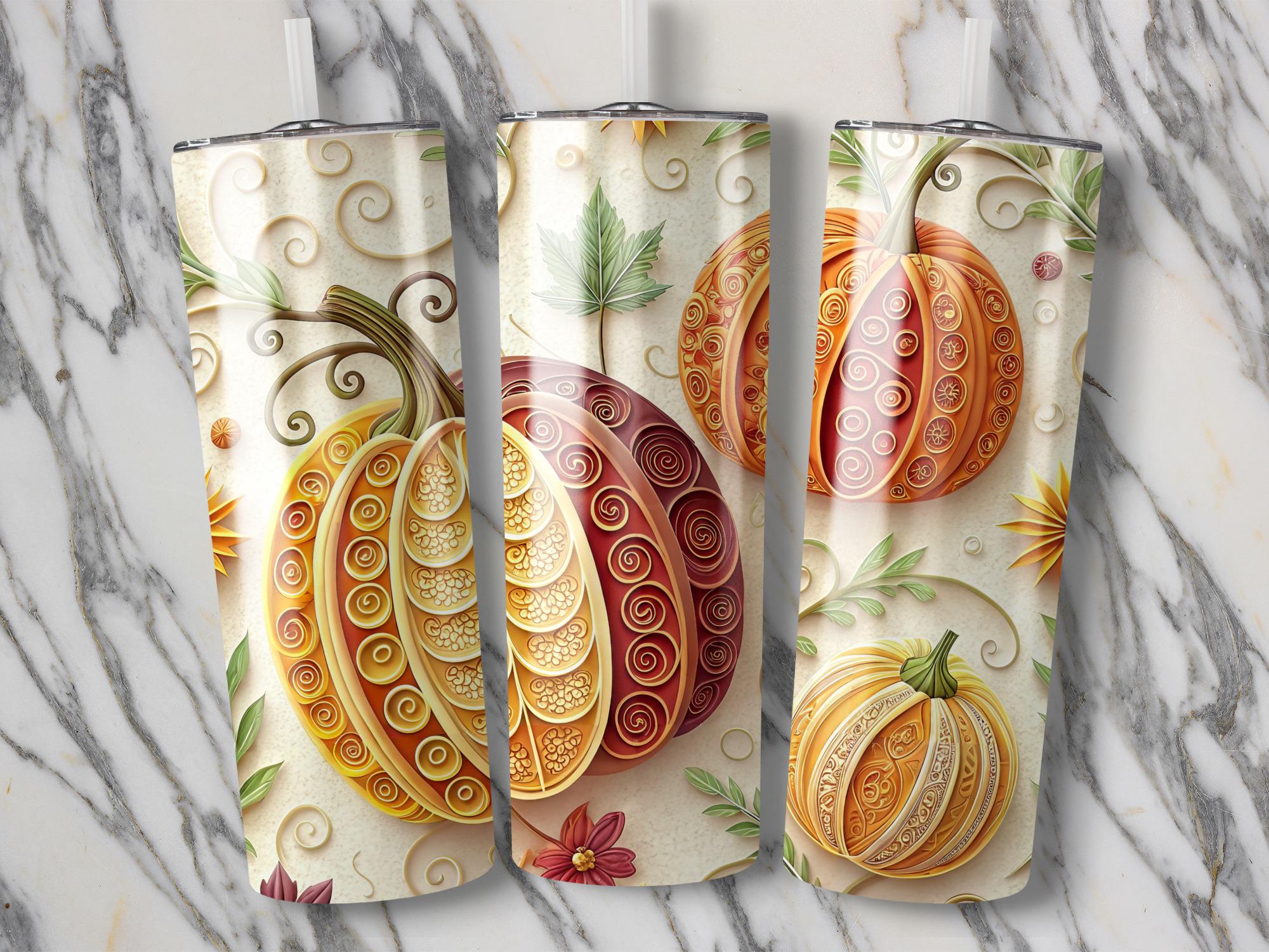 Autumn Pumpkin Tumbler Wrap: Fall Quilling Design (PNG Download for 20oz Tumblers)
