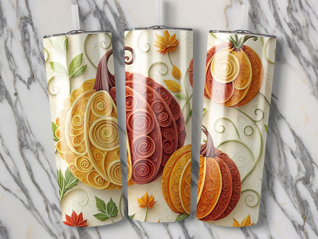 Quilling Pumpkin Tumbler Wrap: Autumn Fall Design (PNG Digital Download for 20oz Tumbler)