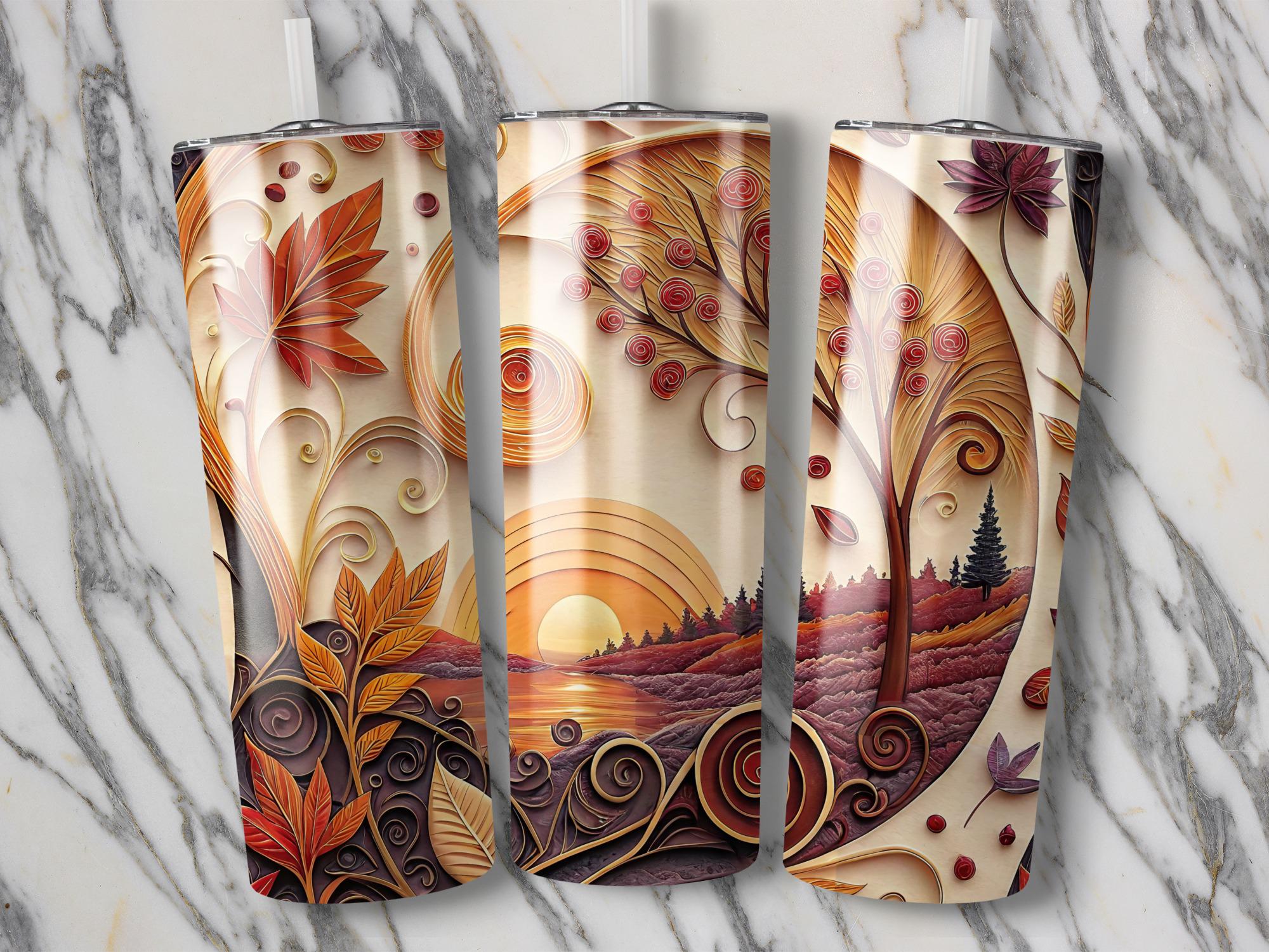Autumn Sunset Tumbler Wrap: Fall Quilling Design (PNG Digital Download for 20oz Tumbler)