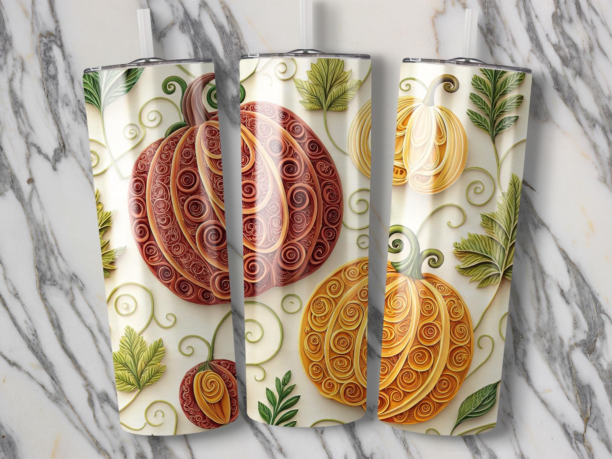 Quilled Pumpkins Tumbler Wrap: Fall Autumn Design (PNG Digital Download 20oz Tumbler