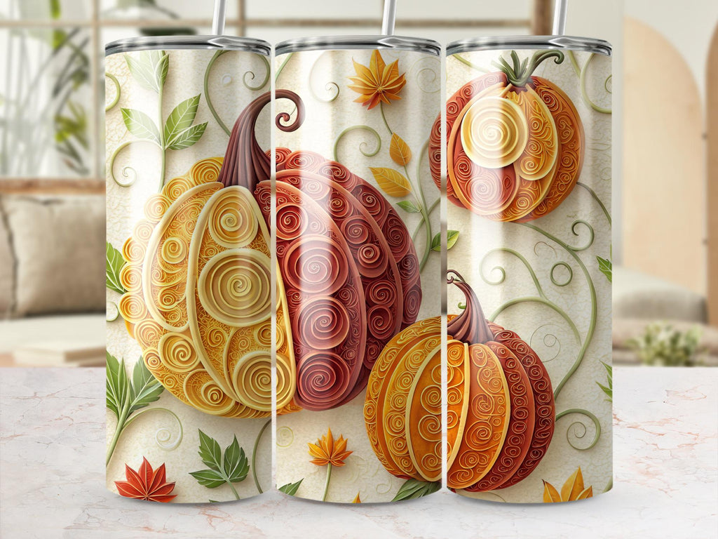 Quilling Pumpkin Tumbler Wrap: Autumn Fall Design (PNG Digital Download for 20oz Tumbler)