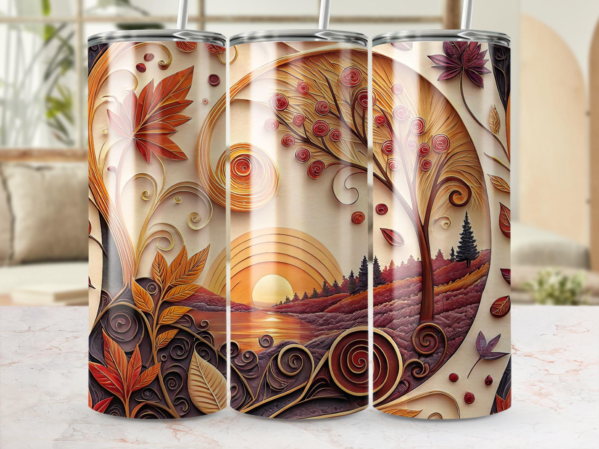 Autumn Sunset Tumbler Wrap: Fall Quilling Design (PNG Digital Download for 20oz Tumbler)