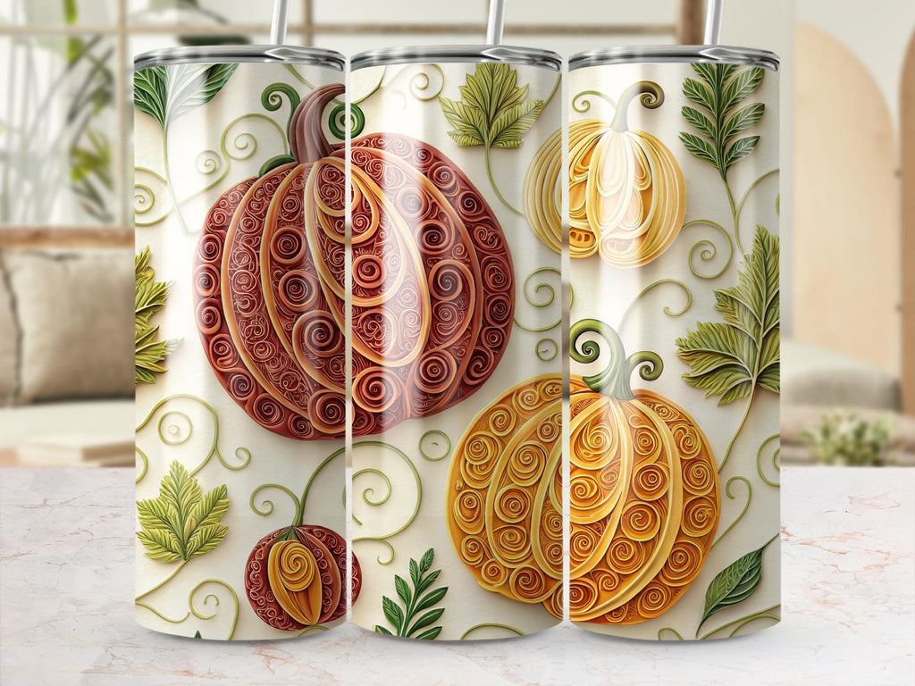 Quilled Pumpkins Tumbler Wrap: Fall Autumn Design (PNG Digital Download 20oz Tumbler