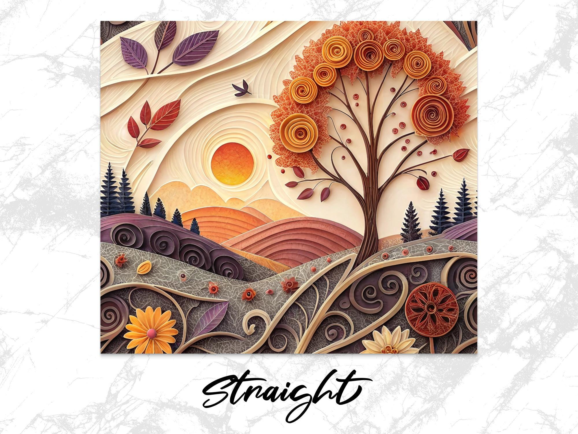 Autumn Landscape Tumbler Wrap: Fall Sunset Tree, 20oz Skinny Tumbler PNG (Digital Download)