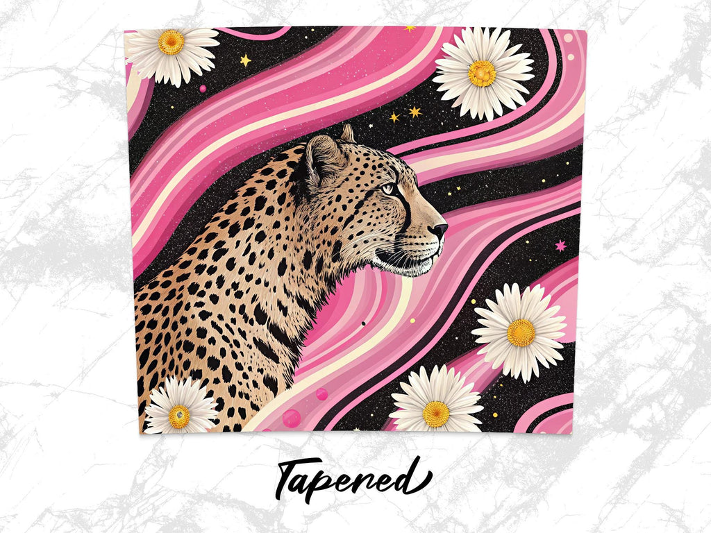 Retro Cheetah Tumbler Wrap: Pink Stripe Daisy Design (Digital Download)