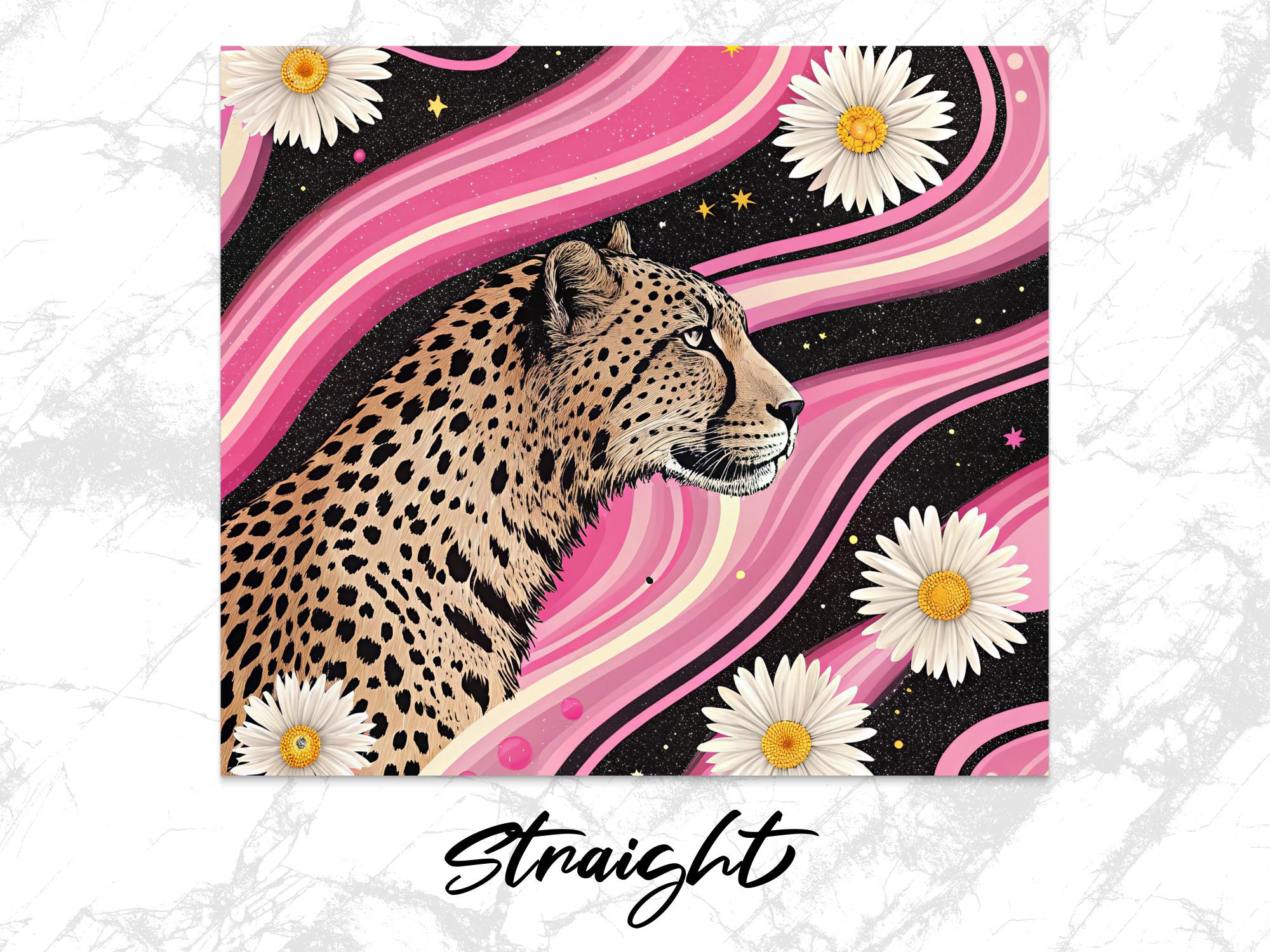 Retro Cheetah Tumbler Wrap: Pink Stripe Daisy Design (Digital Download)