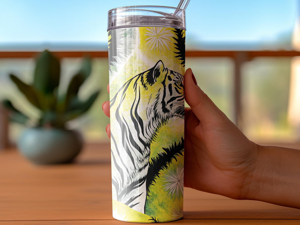 Yellow Tiger Tumbler Wrap PNG: Floral Sublimation Design (Digital Download, 20 oz Tumbler)