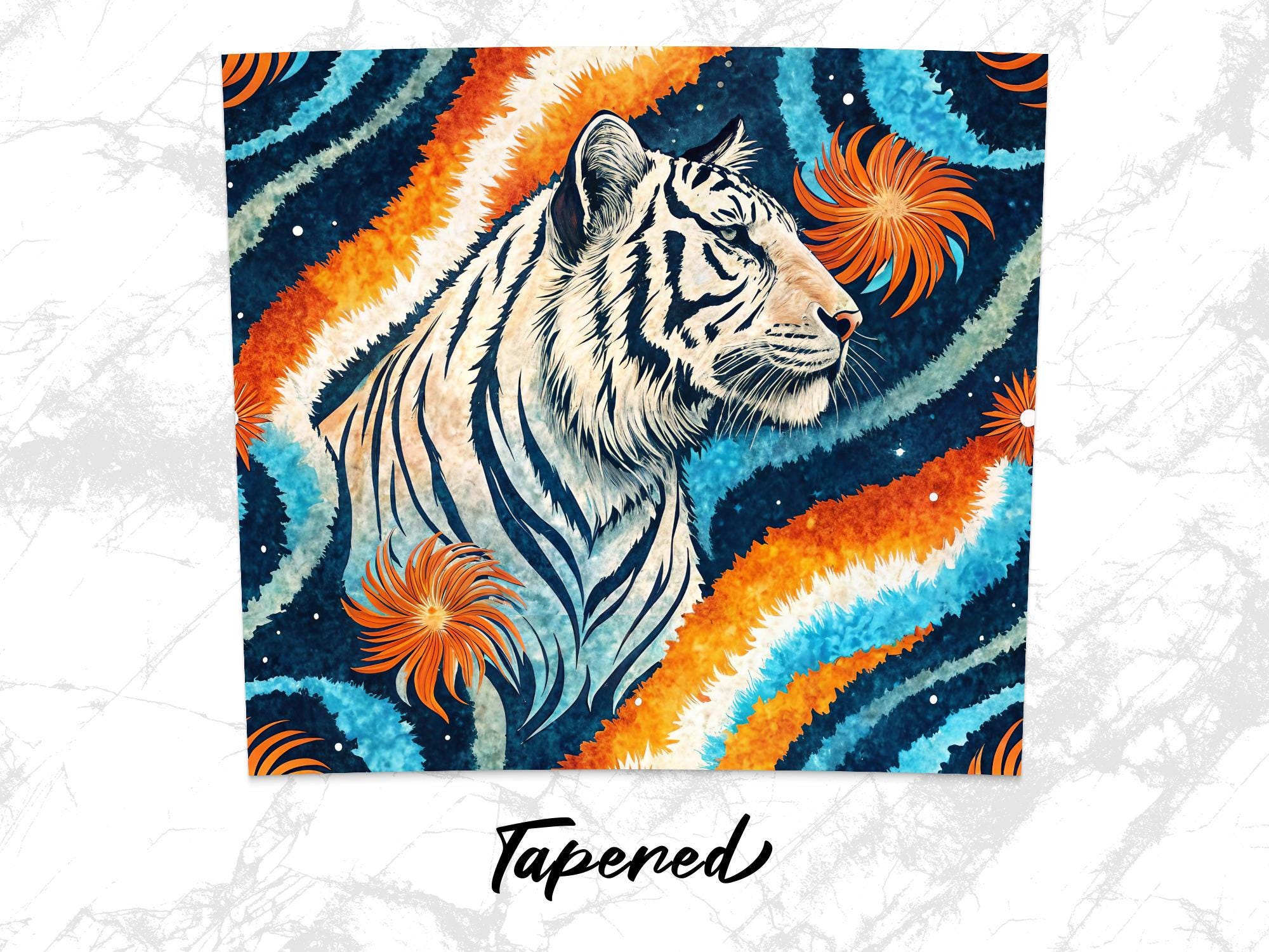 White Tiger Tumbler Wrap: Floral Stripes, 20oz Skinny Tumbler (Digital Download Design)