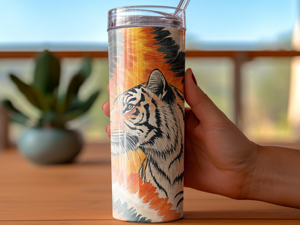 Tiger Tumbler Wrap PNG, Orange Black Watercolor Animal Print 20 oz Sublimation Skinny Tumbler Wrap, Digital Download Design