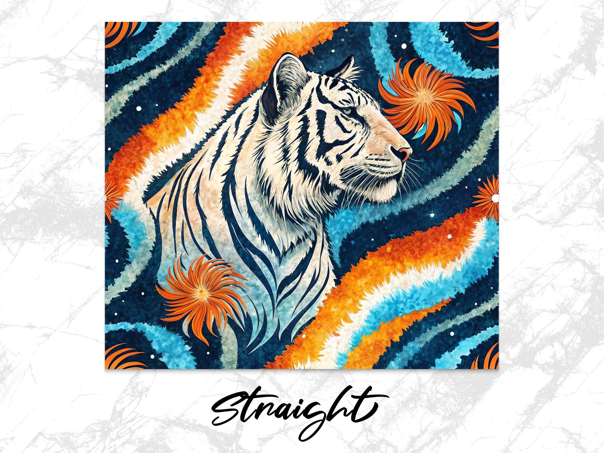 White Tiger Tumbler Wrap: Floral Stripes, 20oz Skinny Tumbler (Digital Download Design)