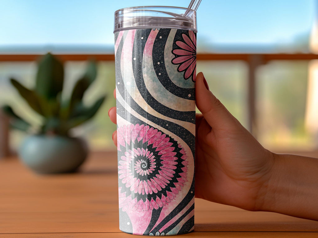 Pink Floral Zebra Print Tumbler Wrap: 20 oz Skinny Tumbler Design (Digital Download)