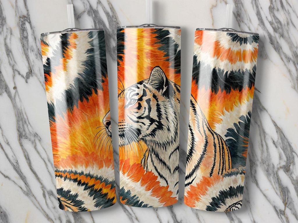 Tiger Tumbler Wrap PNG, Orange Black Watercolor Animal Print 20 oz Sublimation Skinny Tumbler Wrap, Digital Download Design