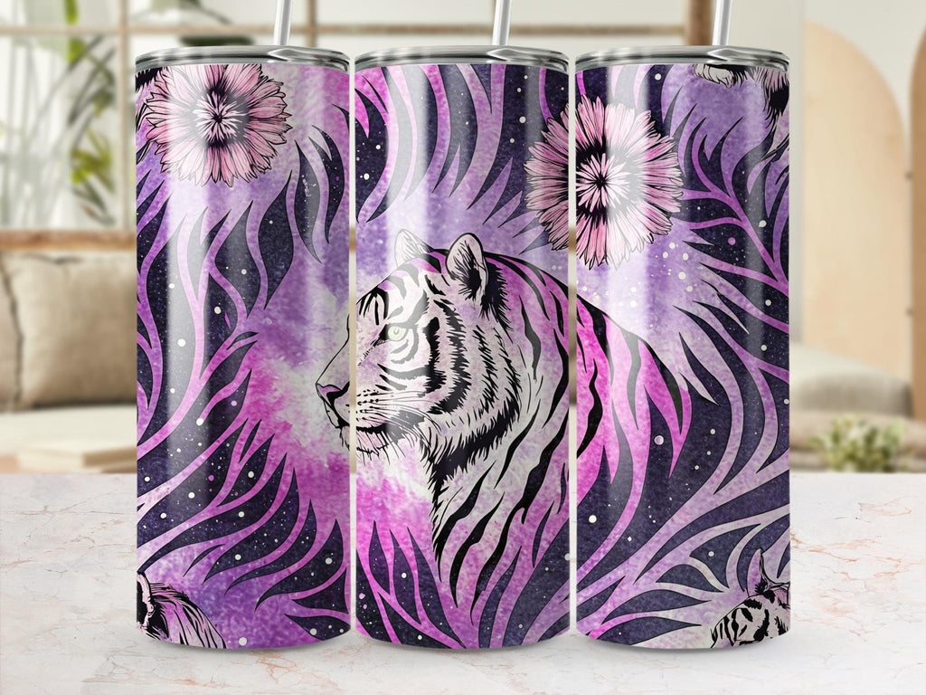 Purple Tiger Tumbler Wrap: Floral Galaxy 20oz Skinny Tumbler Design (Digital Download)