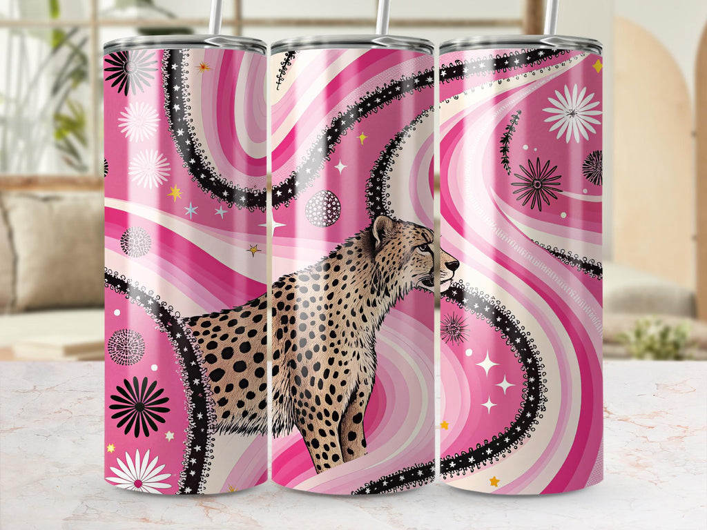 Cheetah Tumbler Wrap PNG: Retro Pink Swirls, Groovy Sublimation Design (Digital Download)