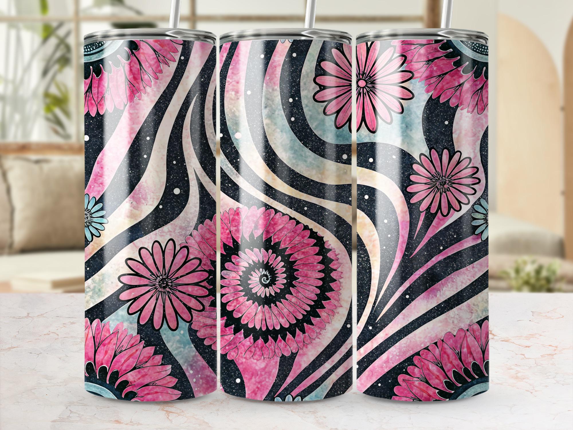 Pink Floral Zebra Print Tumbler Wrap: 20 oz Skinny Tumbler Design (Digital Download)