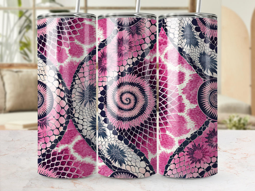 Pink Giraffe Tumbler Wrap: Floral Snake Skin Sublimation Design (Digital Download)