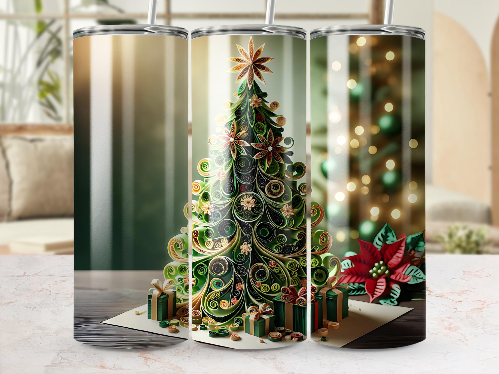 Quilled Christmas Tree Tumbler Wrap: Holiday Sublimation Design (PNG Digital Download)