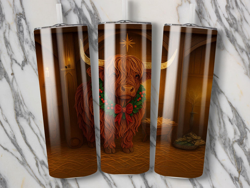 Highland Cow Christmas Tumbler Wrap: Farm Animal Sublimation (PNG Digital Download)