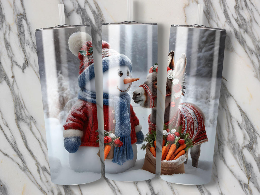 Winter Donkey Tumbler Wrap: Snowman Christmas Design (PNG Digital Download)
