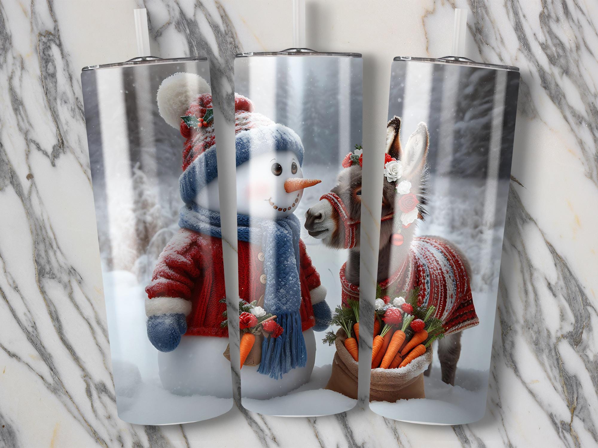 Winter Donkey Tumbler Wrap: Snowman Christmas Design (PNG Digital Download)