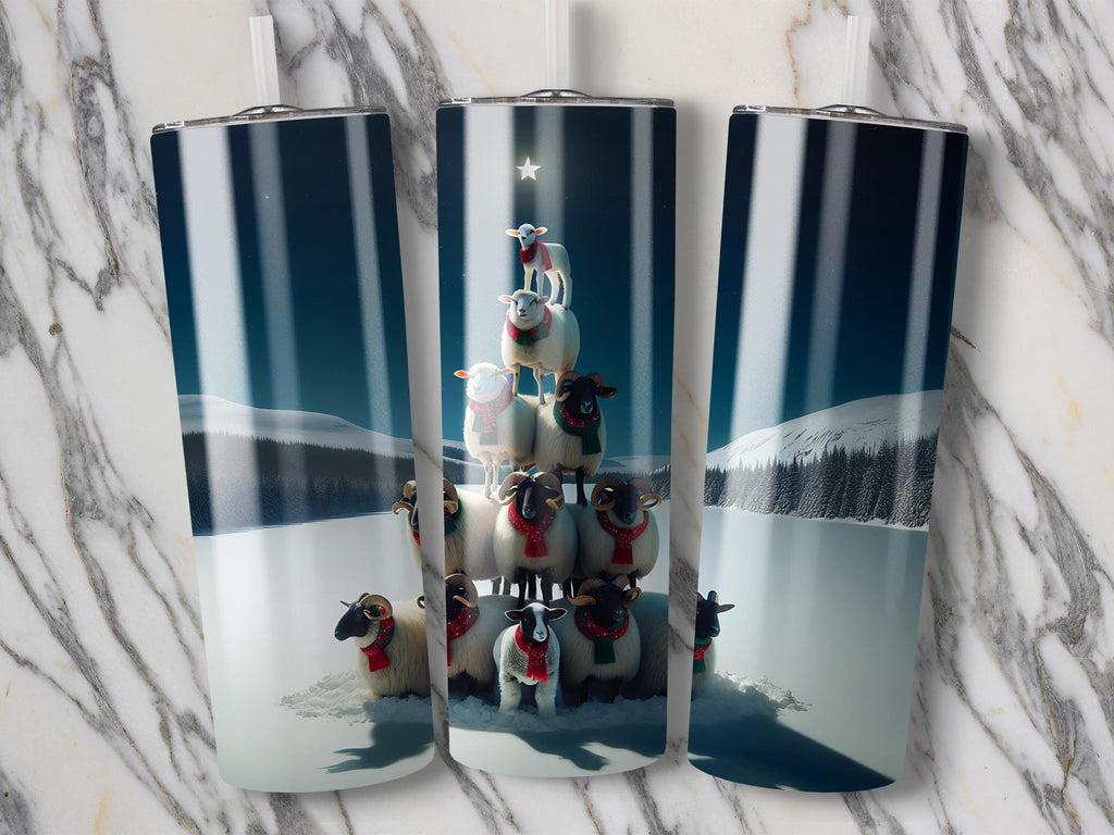 Christmas Sheep Tumbler Wrap: Holiday Lamb Pyramid PNG (Digital Download)
