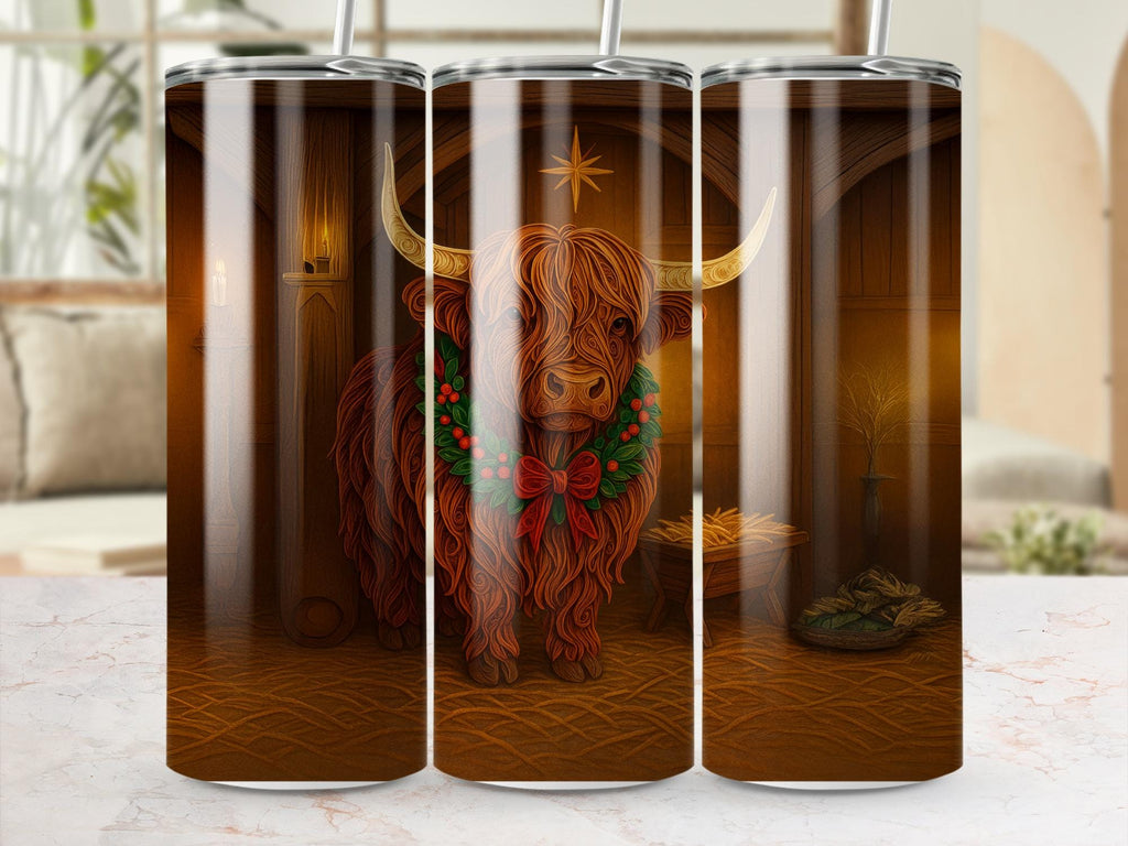 Highland Cow Christmas Tumbler Wrap: Farm Animal Sublimation (PNG Digital Download)
